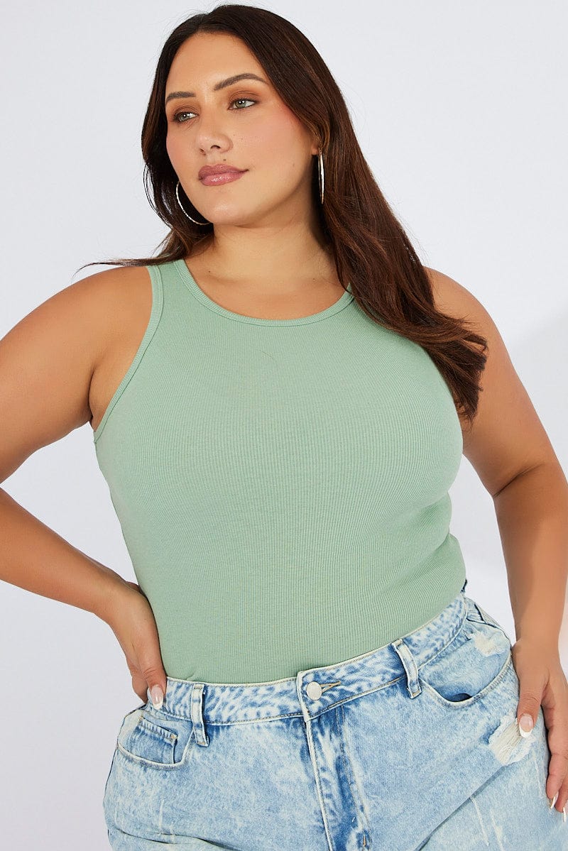 Green Tank Top Sleeveless Crew Neck for YouandAll Fashion