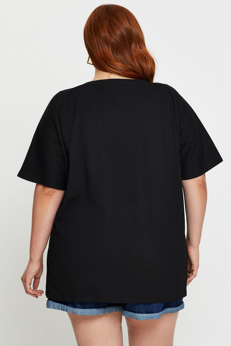 Black Oversized T-Shirt Crew Neck Short Sleeve For Women By You And All