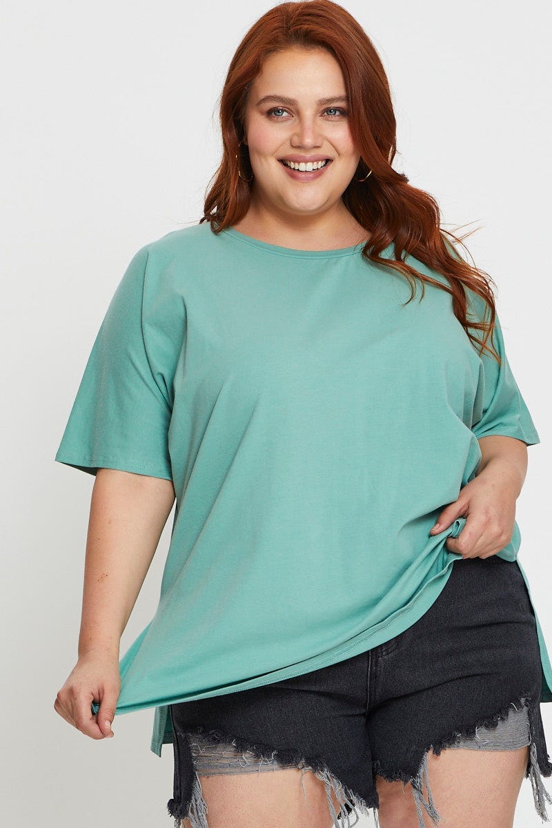 Green Oversized T-Shirt Crew Neck Short Sleeve For Women By You And All