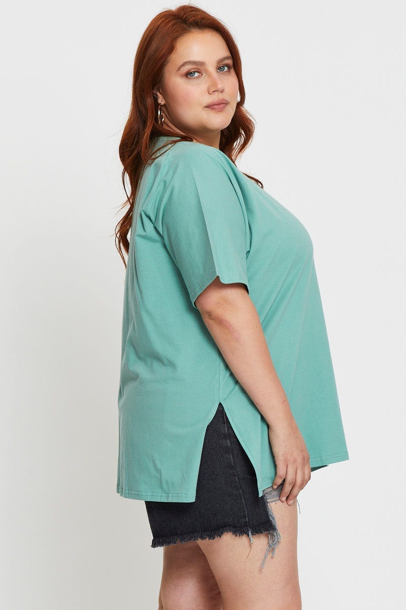 Green Oversized T-Shirt Crew Neck Short Sleeve For Women By You And All