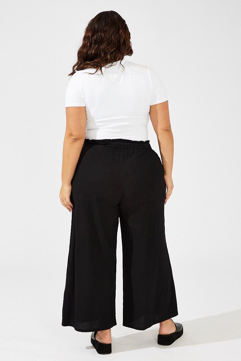 Black Wide Leg Pants High Rise Waist Tie Crop for YouandAll Fashion