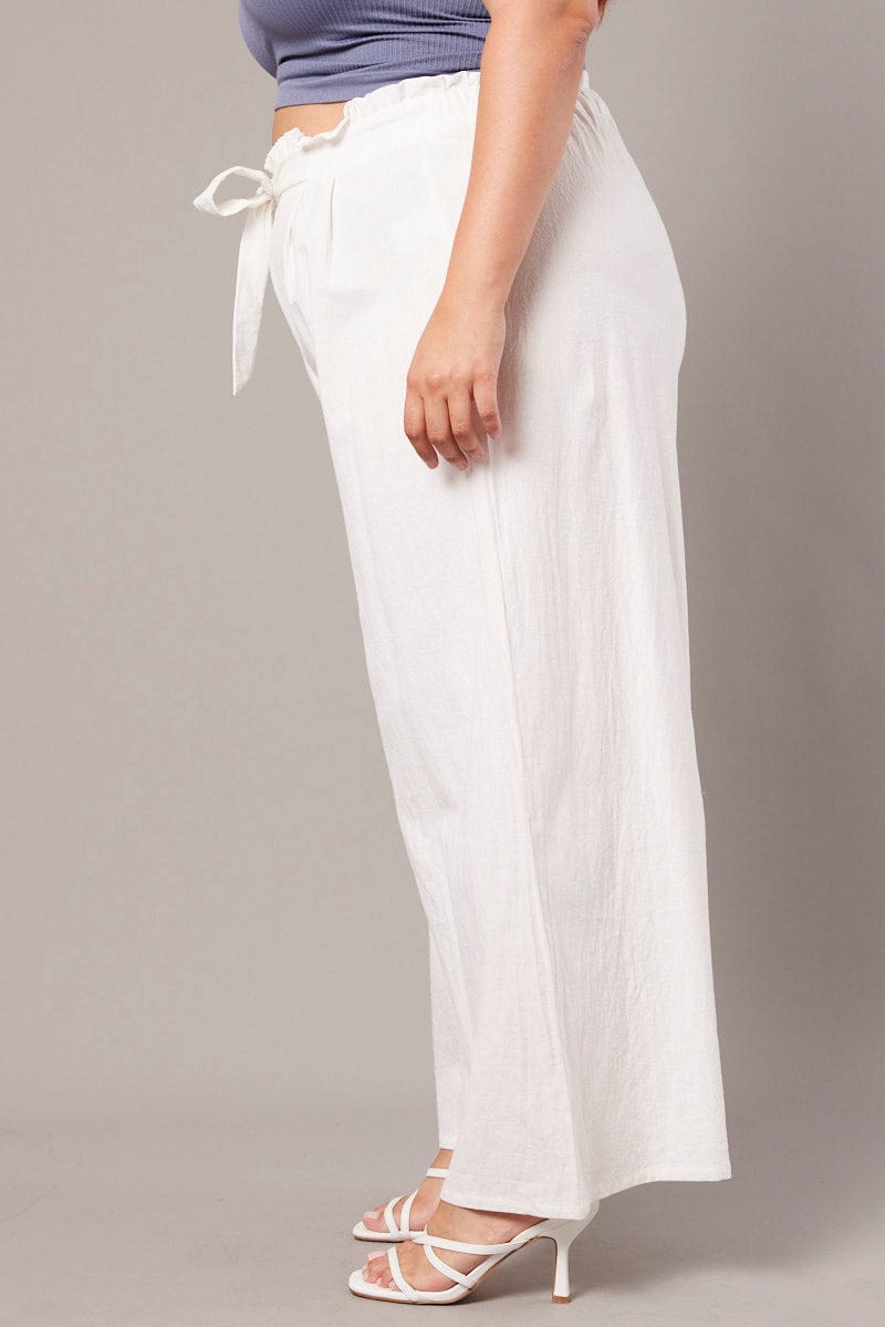 White Wide Leg Pants High Rise Waist Tie Crop for YouandAll Fashion