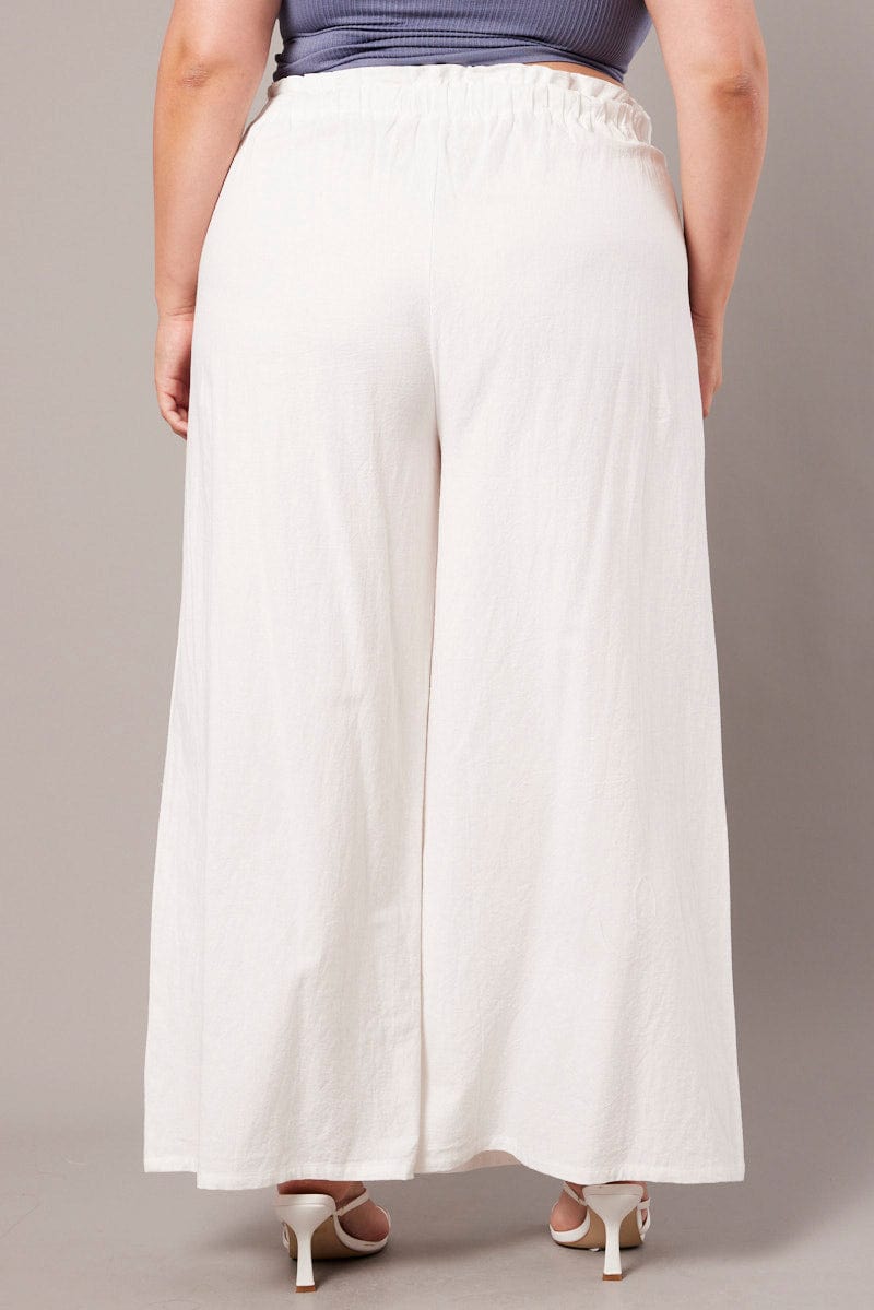 White Wide Leg Pants High Rise Waist Tie Crop for YouandAll Fashion