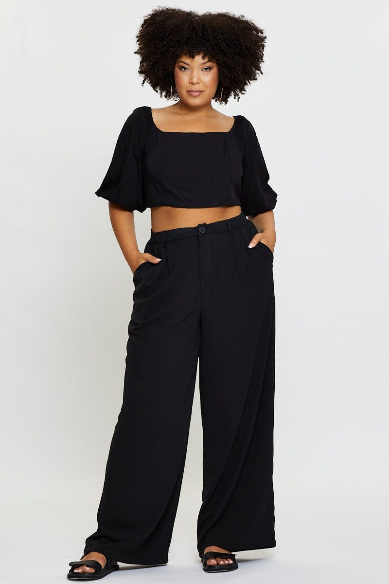 Black Wide Leg Pant Crepe For Women By You And All