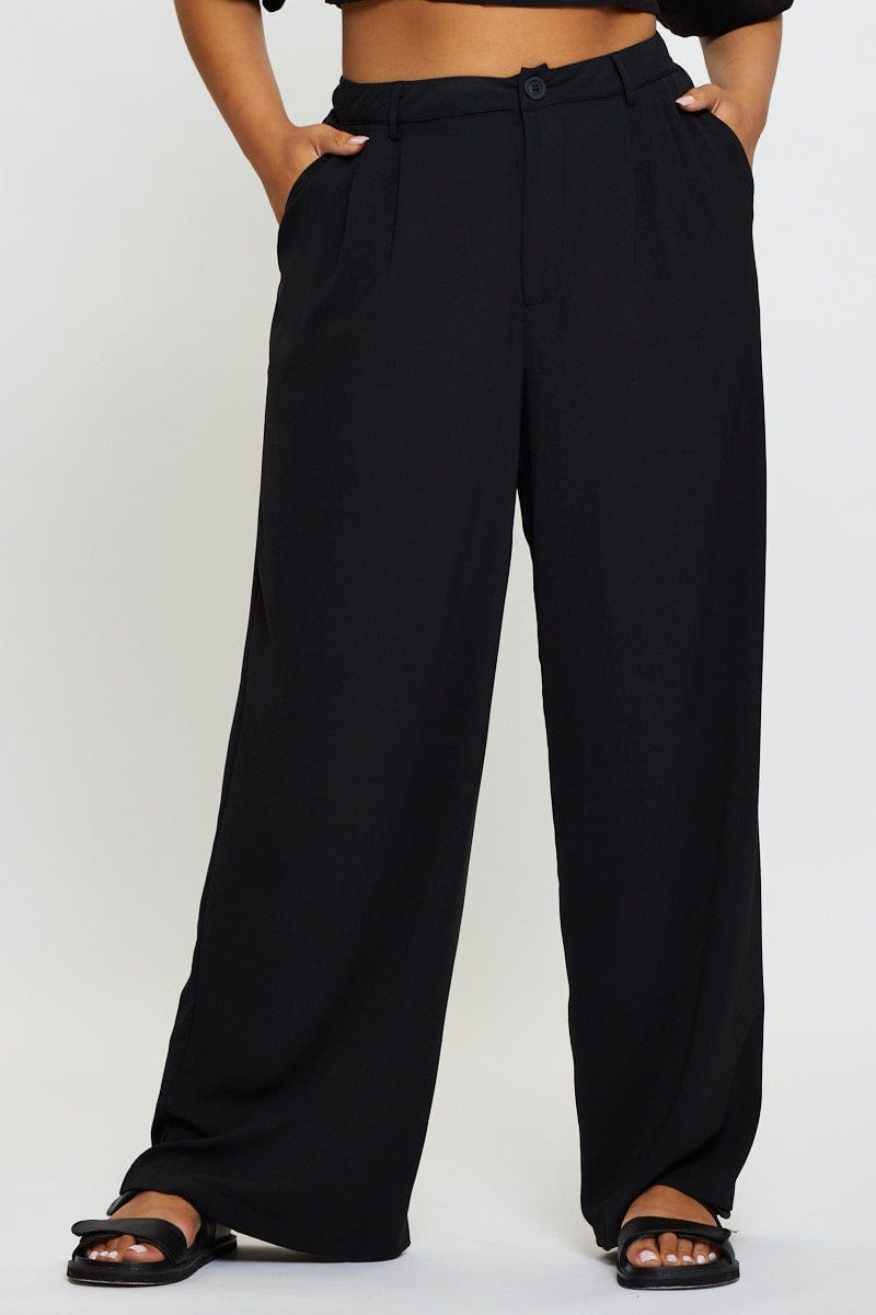 Black Wide Leg Pant Crepe For Women By You And All