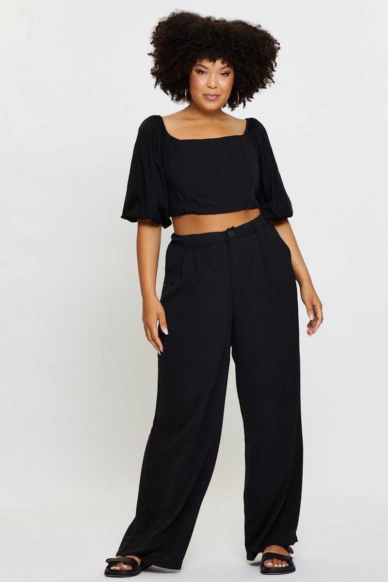 Black Wide Leg Pant Crepe For Women By You And All