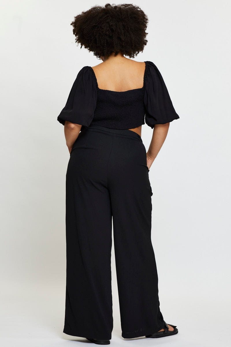 Black Wide Leg Pant Crepe For Women By You And All