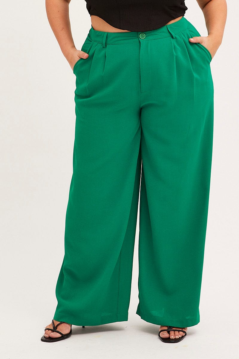 Green Wide Leg Pant Crepe