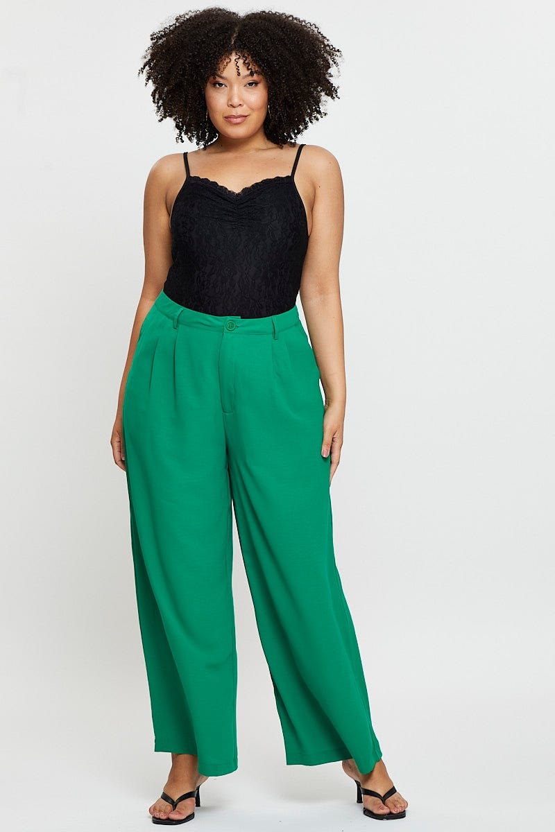 Green Wide Leg Pants High Waist Waist Tie For Women By You And All