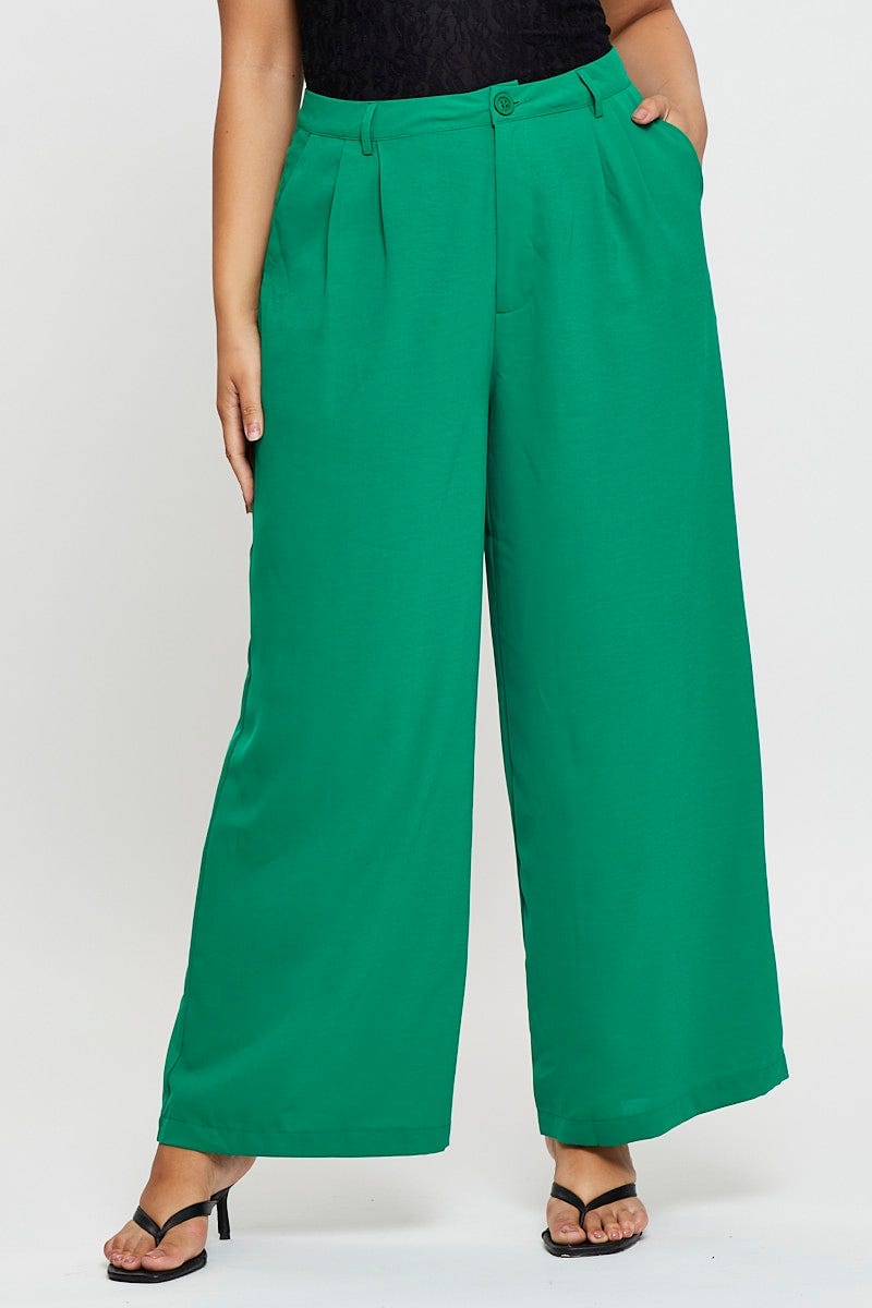 Green Wide Leg Pants High Waist Waist Tie For Women By You And All