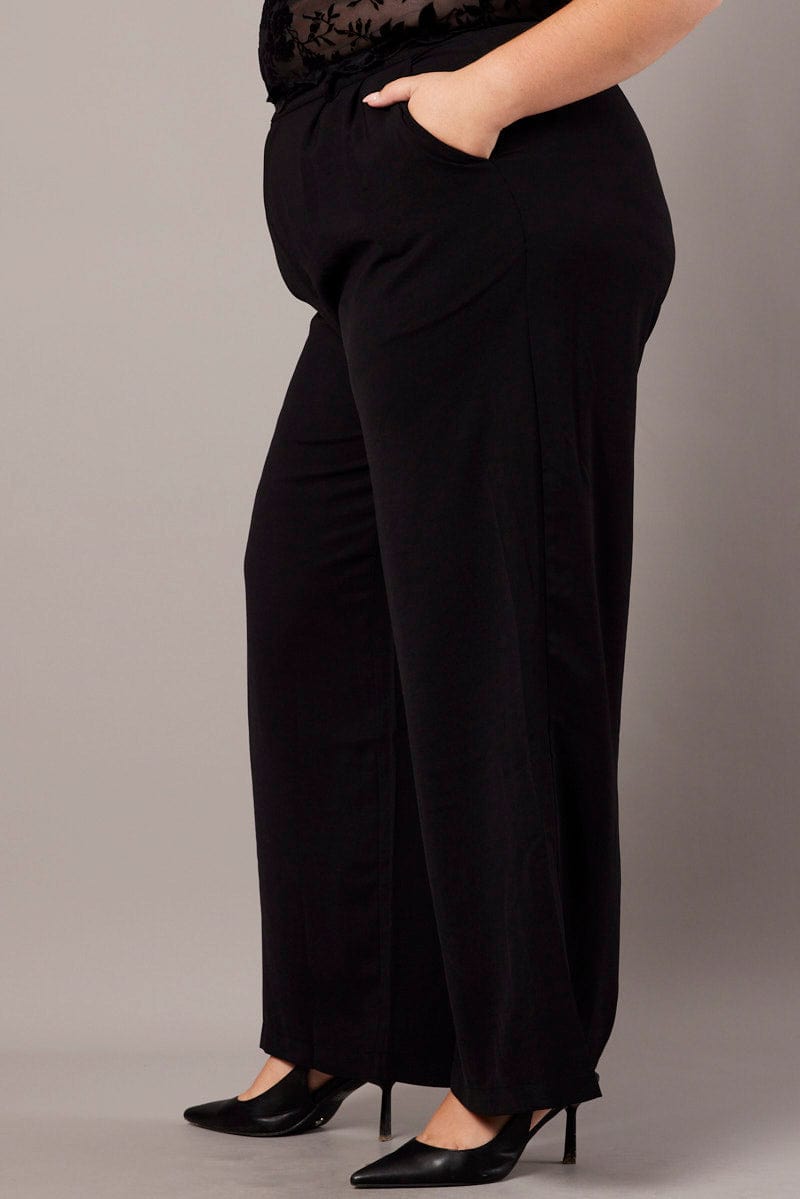 Black Wide Leg Pants High Waist Button Front for YouandAll Fashion