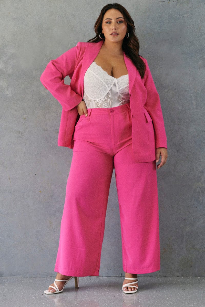 Pink Wideleg Pants High Waist Button Front for YouandAll Fashion