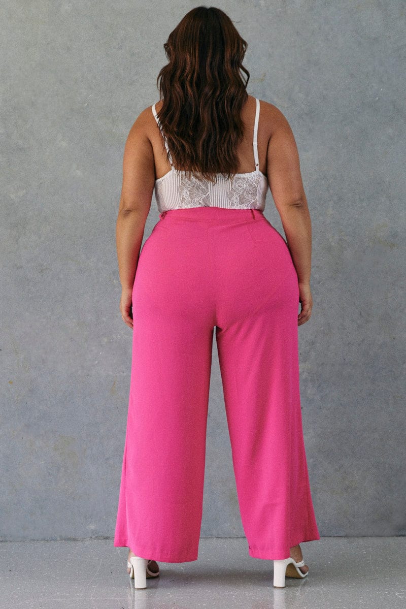 Pink Wideleg Pants High Waist Button Front for YouandAll Fashion