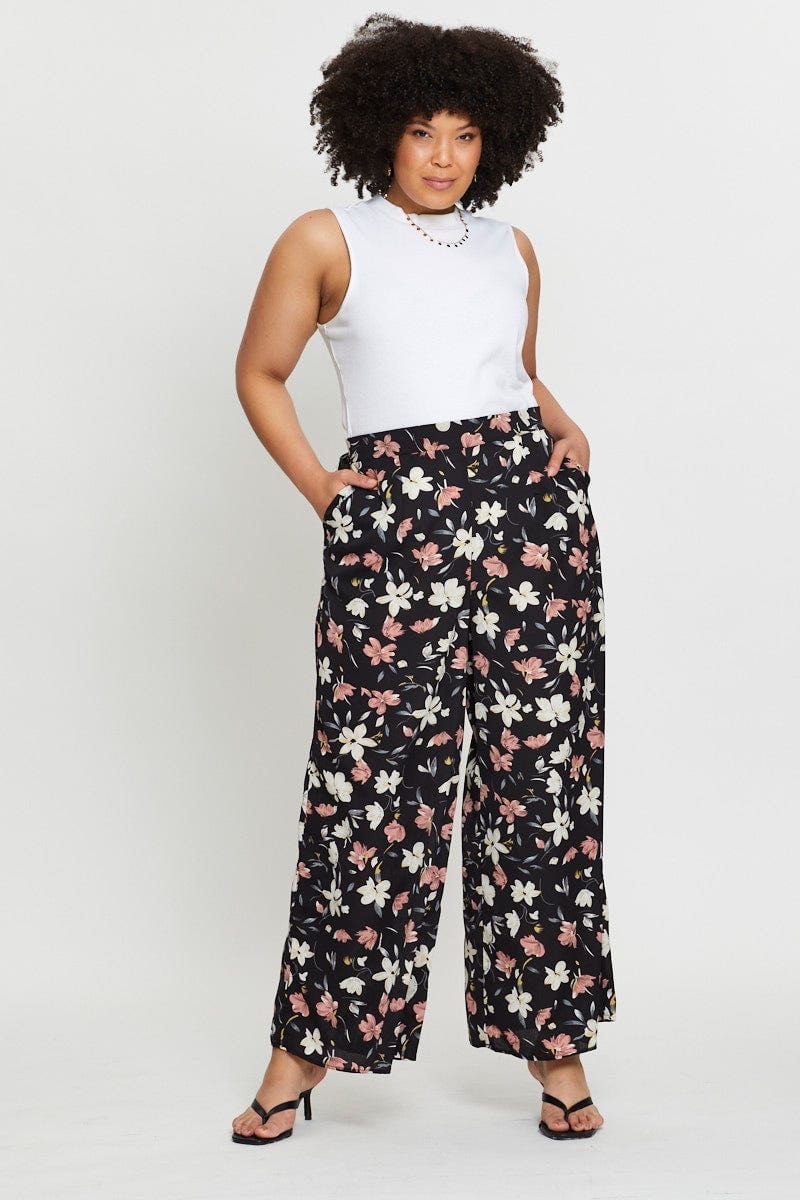 Floral Prt Wide Leg Pants High Waist Waist Tie For Women By You And All
