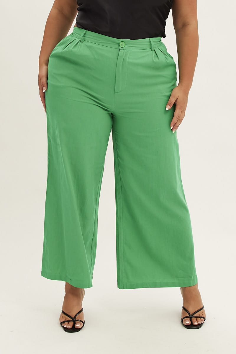 Green Wide Leg Pant High Waist Cotton for YouandAll Fashion