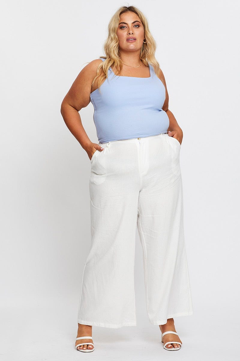 Plus Size White Wide Leg Pant High Waist Cotton You All Shop
