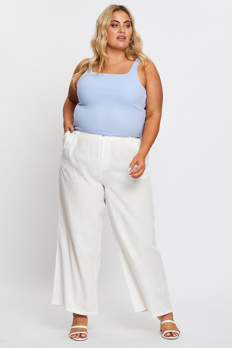 White Wide Leg Pant High Waist Cotton For Women By You And All