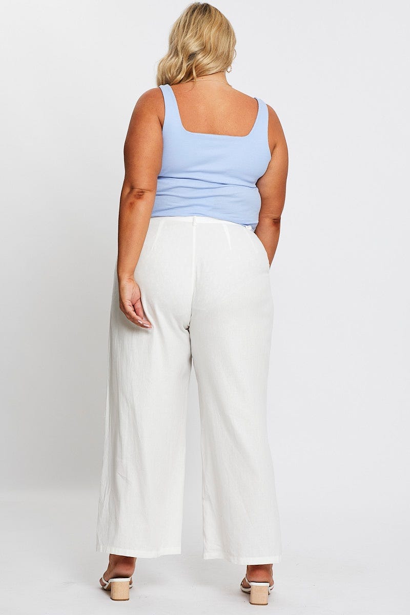 White Wide Leg Pant High Waist Cotton For Women By You And All
