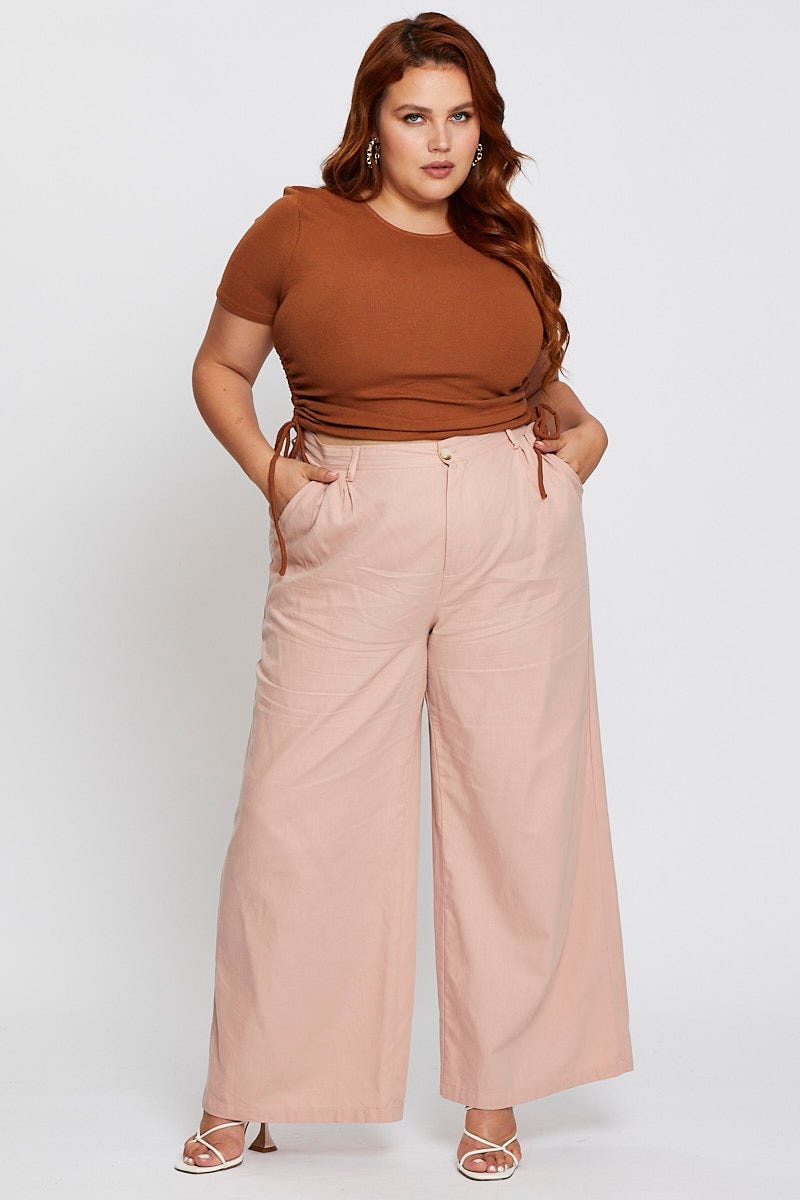 Pink High Waist Wide Leg Pant For Women By You And All