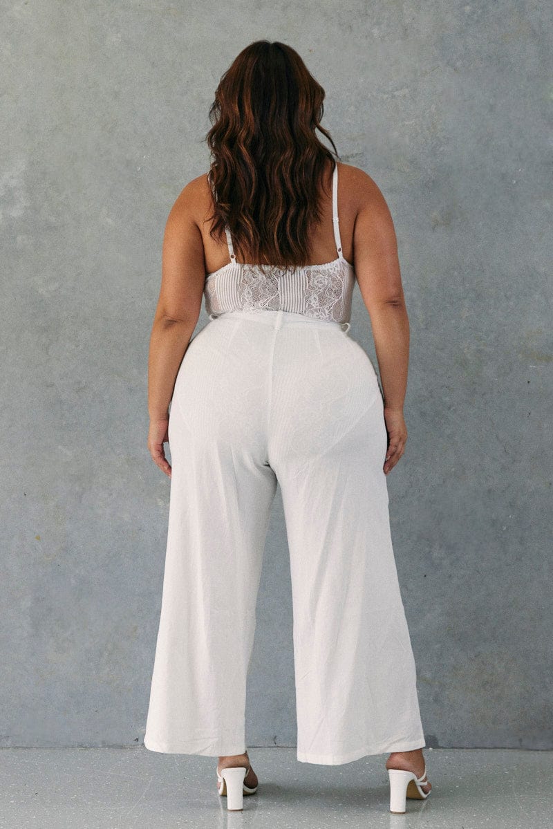 White Wideleg Pants Pleat Front for YouandAll Fashion