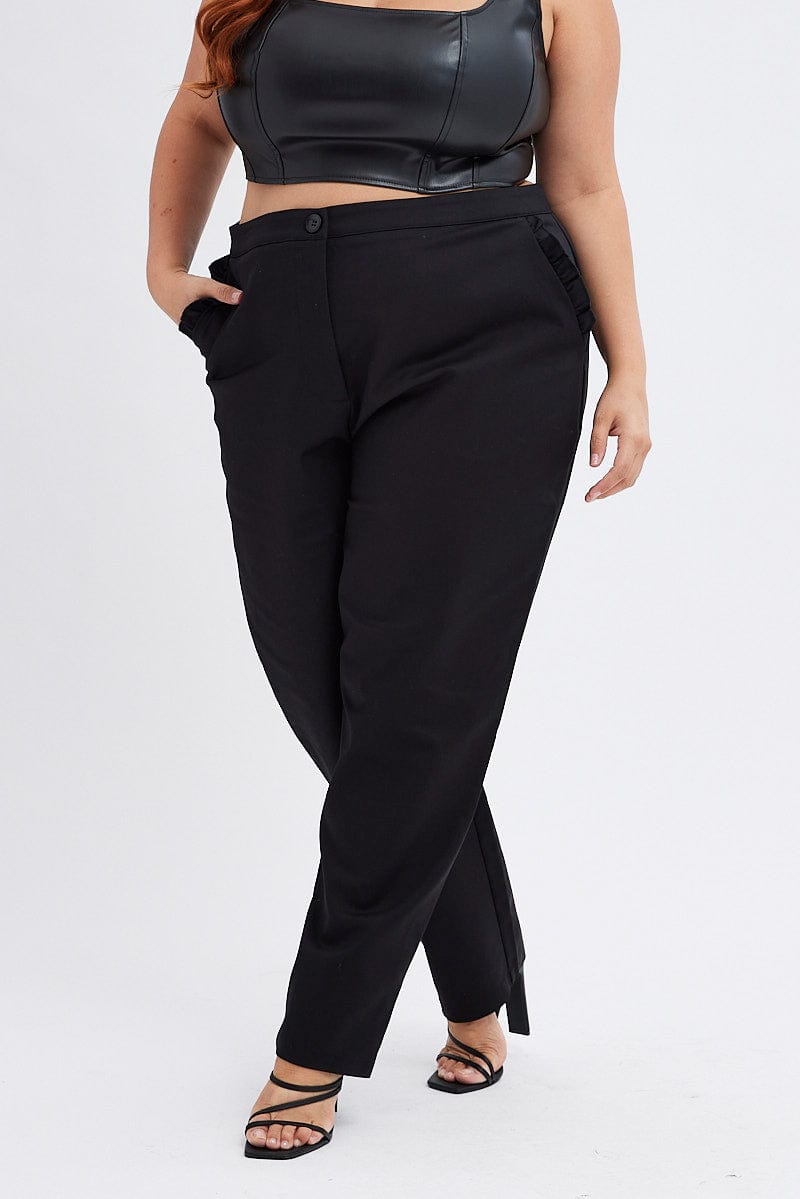 Black Slim Pant Frill Pocket for YouandAll Fashion