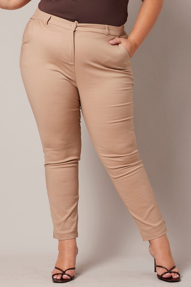 Brown Slim Pants Mid Rise Workwear for YouandAll Fashion