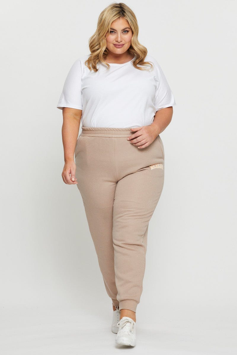 Camel Track Pants High Rise Elastic Waist For Women By You And All
