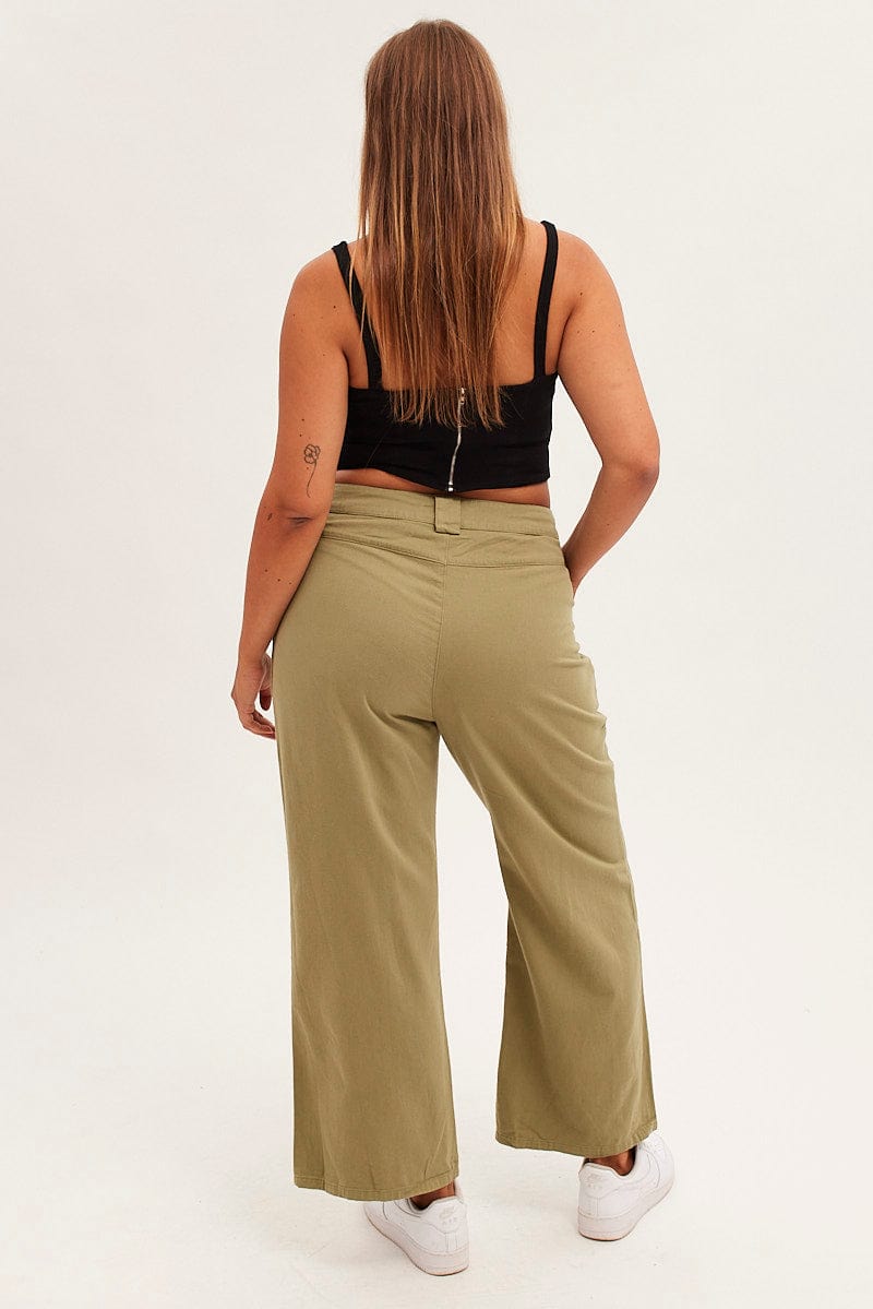 GREEN Wide Leg Pant Cargo Pocket Cotton for YouandAll Fashion