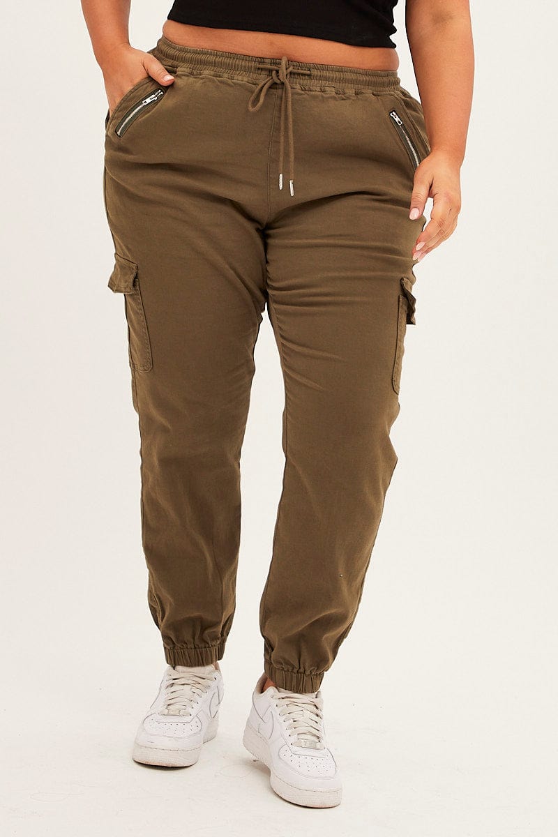 Green Cargo Pants Mid Rise Out Pocket for YouandAll Fashion