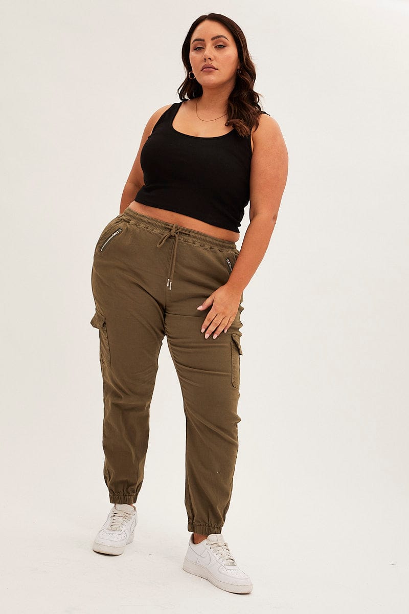 Green Cargo Pants Mid Rise Out Pocket for YouandAll Fashion