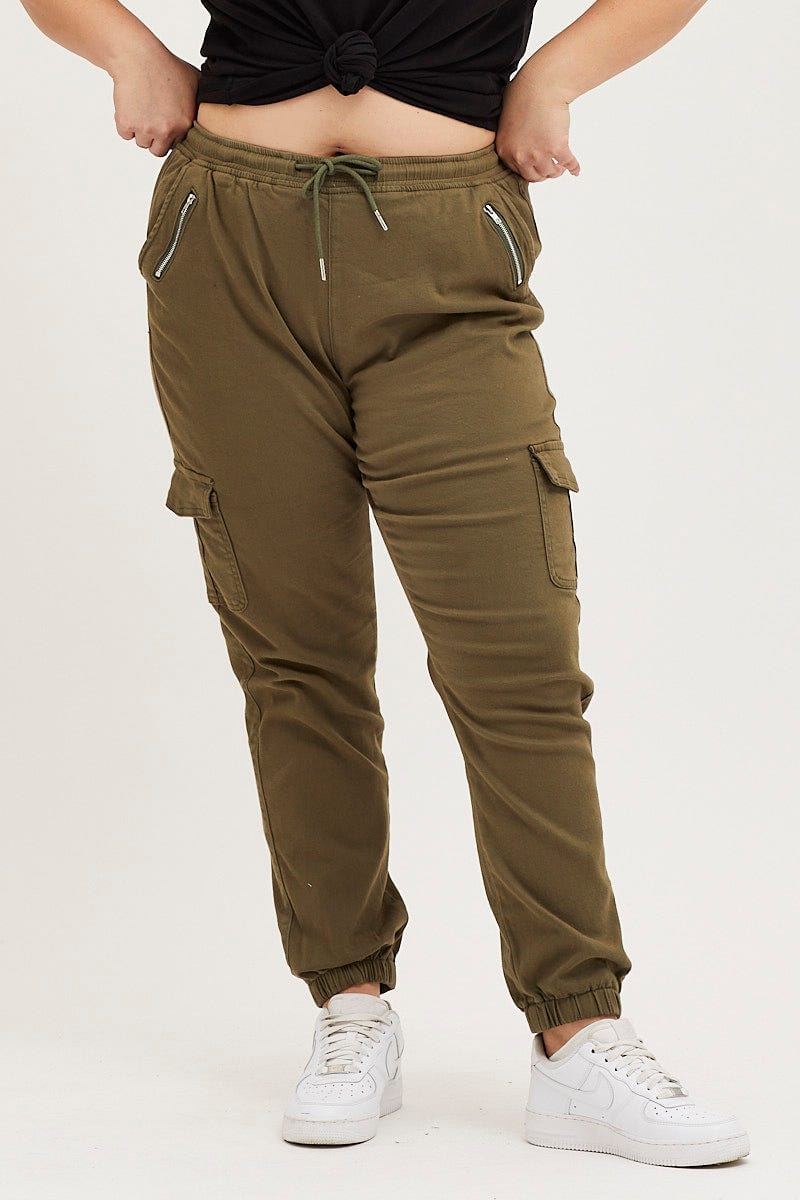 Green Cargo Pants Mid Rise Out Pocket For Women By You And All