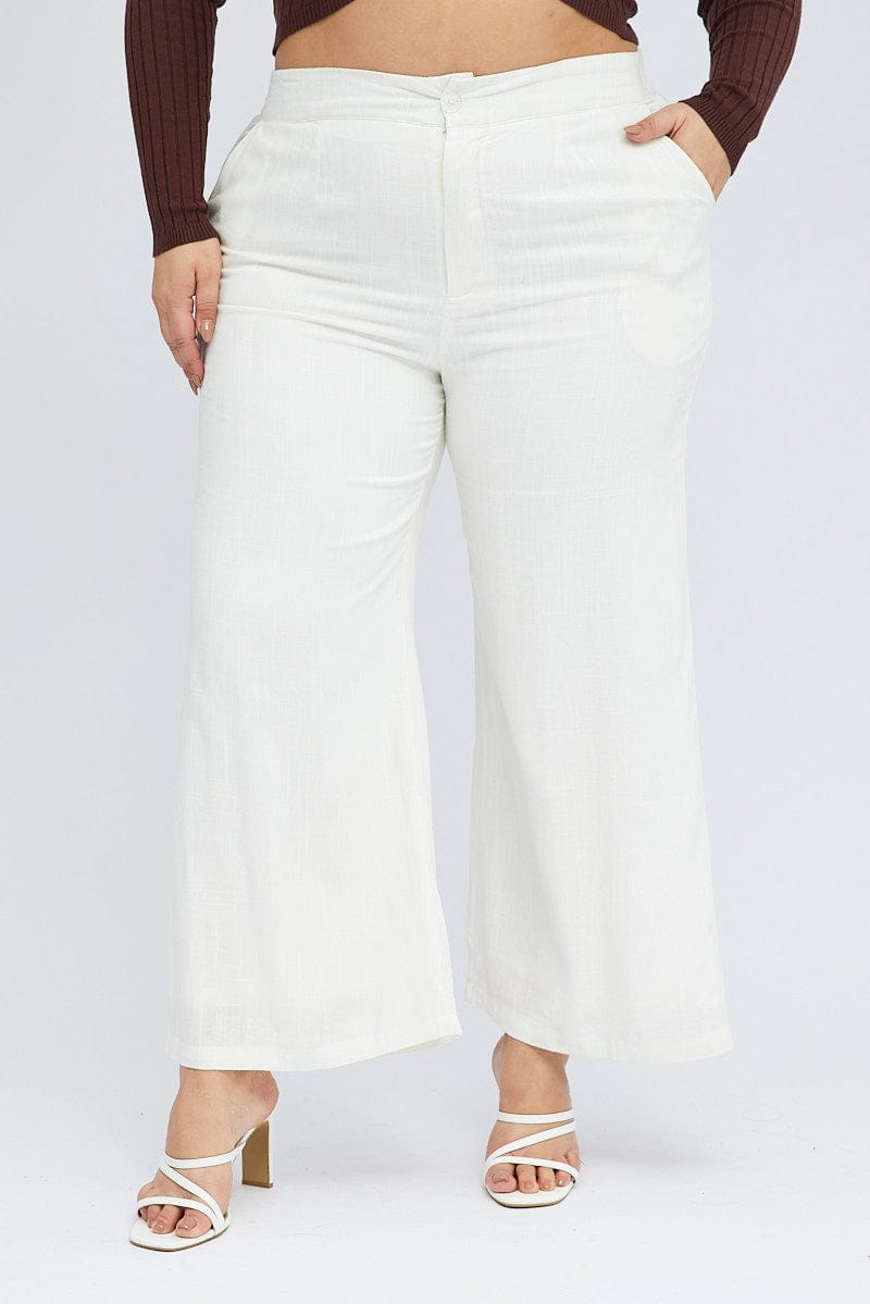 HOT Plus Size White Wide Leg Pants White Wide Leg Pants Linen