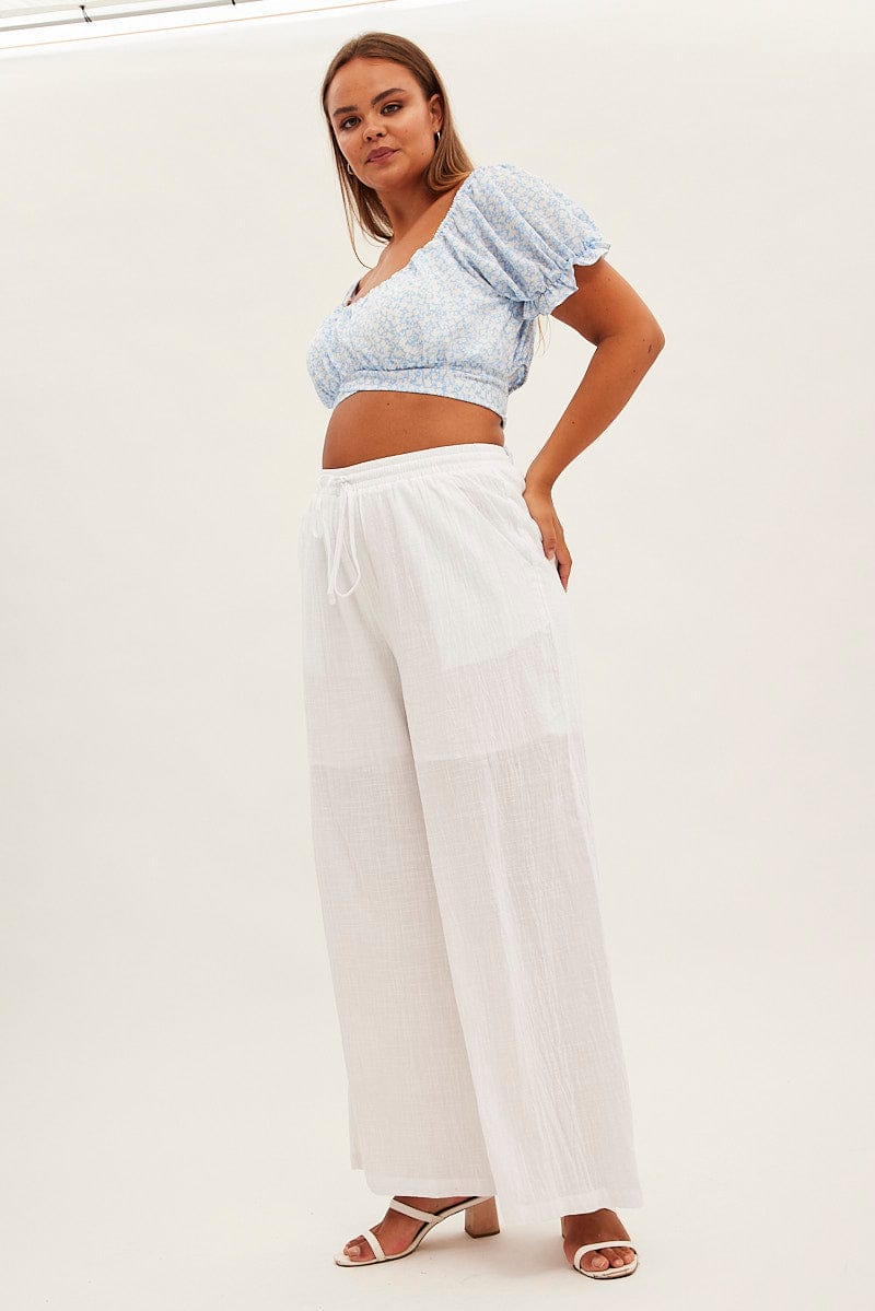 White Wide Leg Pants High Rise Cotton for YouandAll Fashion