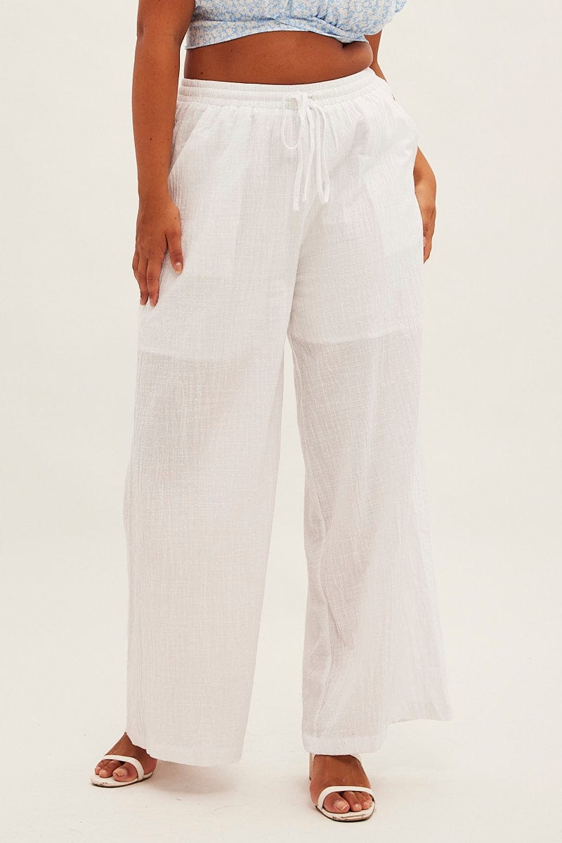 White Wide Leg Pants High Rise Cotton for YouandAll Fashion