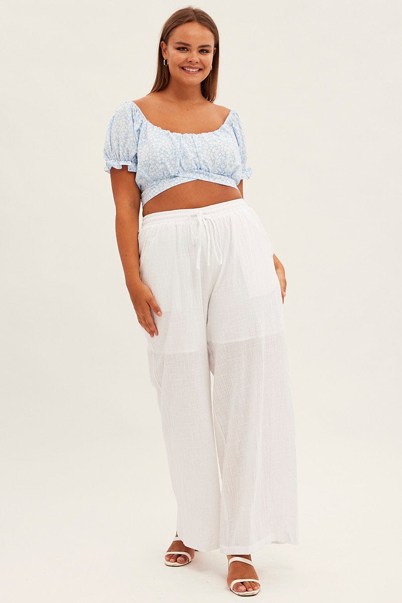 White Wide Leg Pants High Rise Cotton for YouandAll Fashion