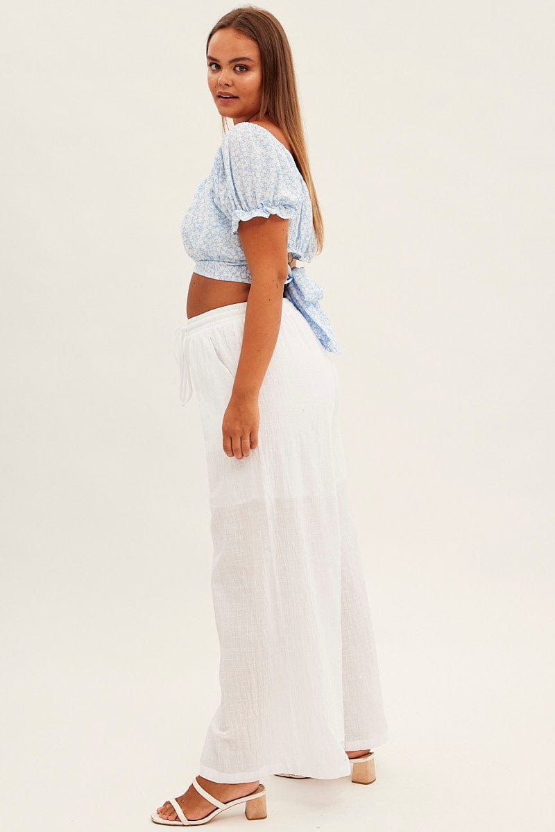 White Wide Leg Pants High Rise Cotton for YouandAll Fashion