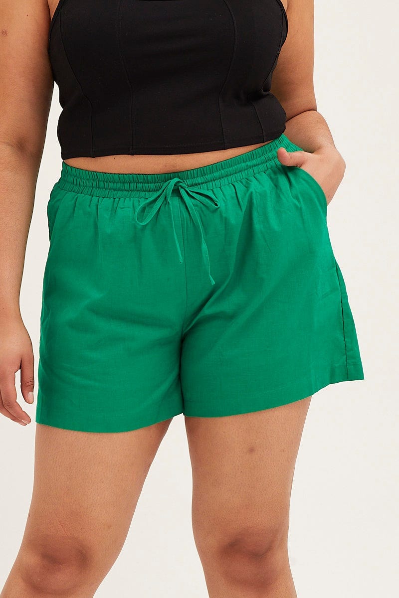 Green High Rise Elastic Waist Shorts For Women By You And All