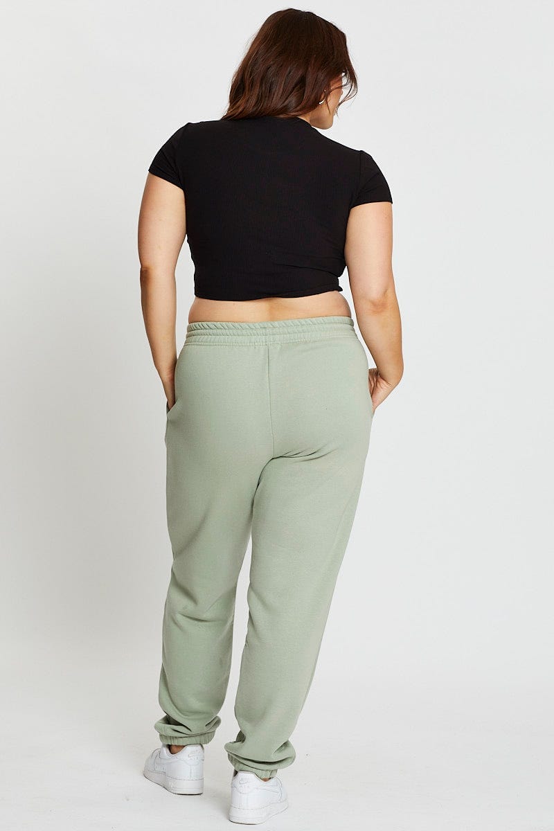 Green Elastic Waist Sage Track Pants For Women By You And All