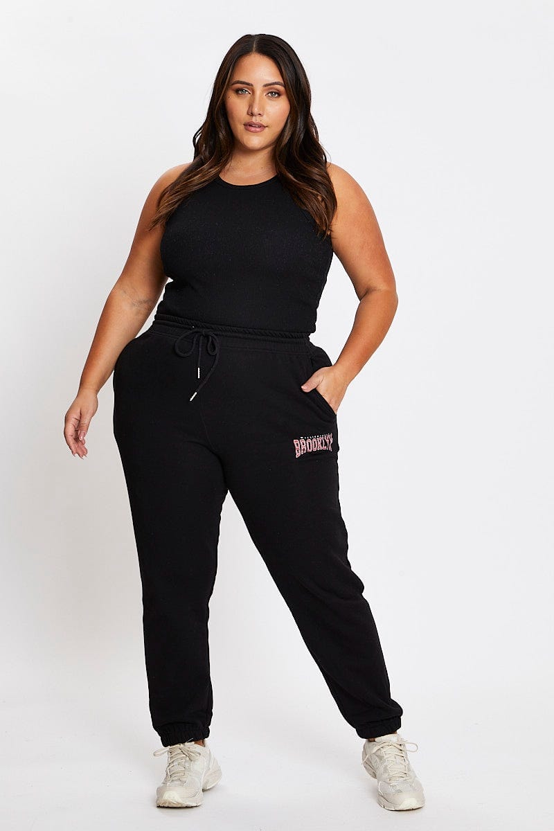 Black Elastic Waist Brooklyn Track Pant For Women By You And All
