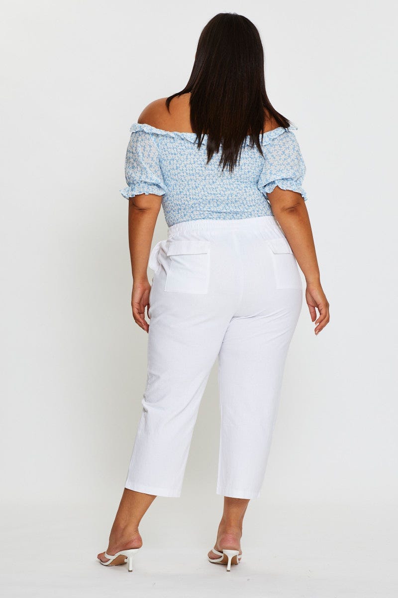 Plus Size White Slim Leg Pants High Rise Elastic Waist You All