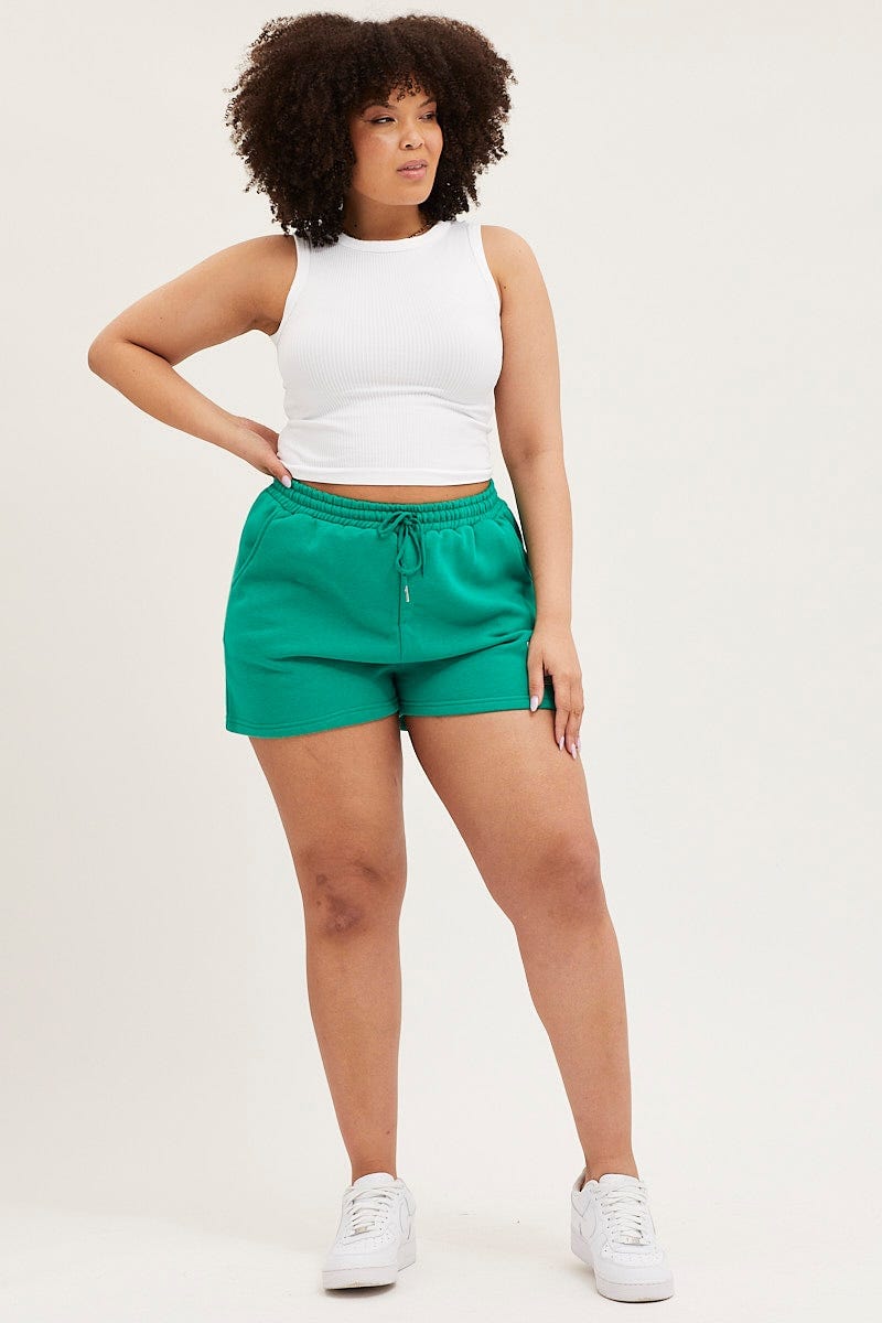 Green Track Shorts High Rise Elastic Waist For Women By You And All