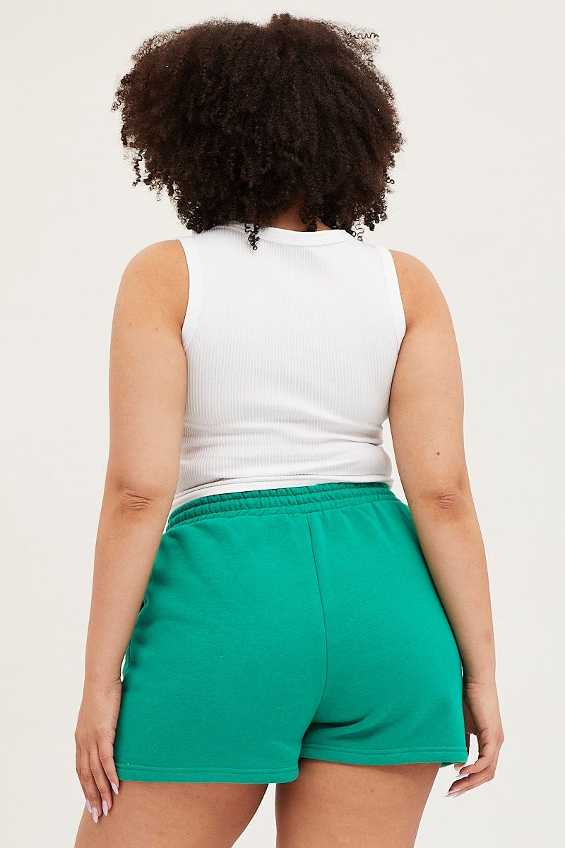 Plus Size Green Track Shorts High Rise Elastic Waist You All
