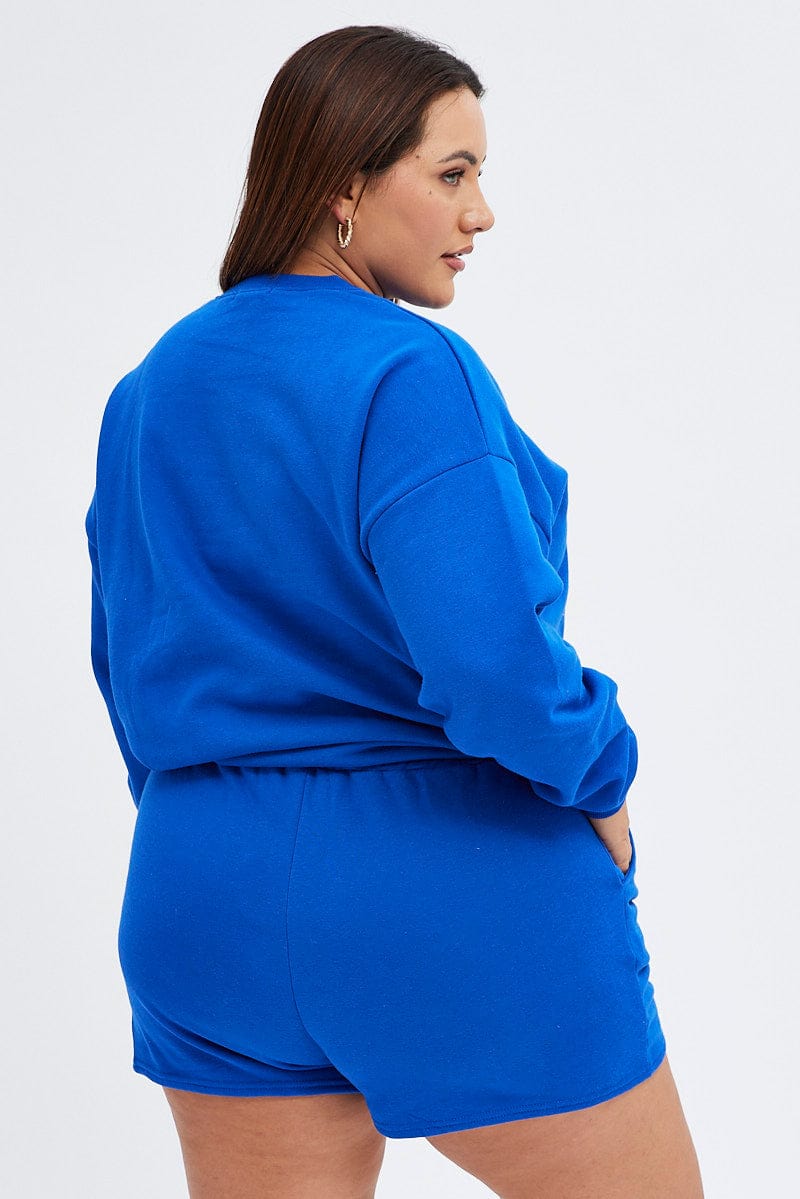 Blue Track Shorts High Waist You All