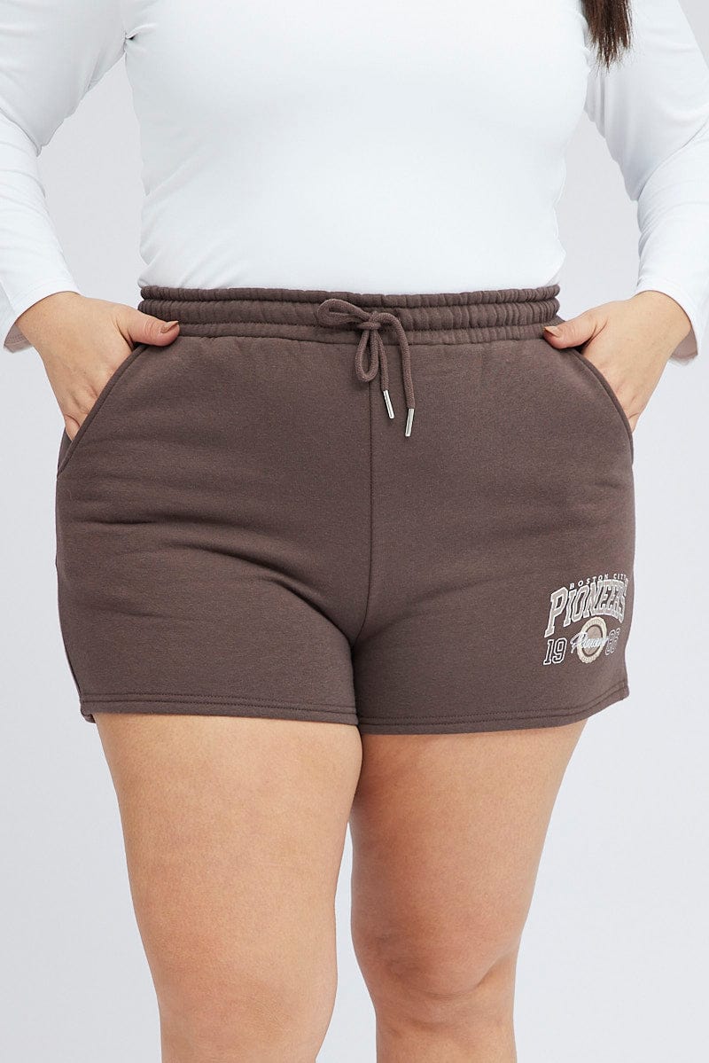 Brown Track Shorts High Rise for YouandAll Fashion