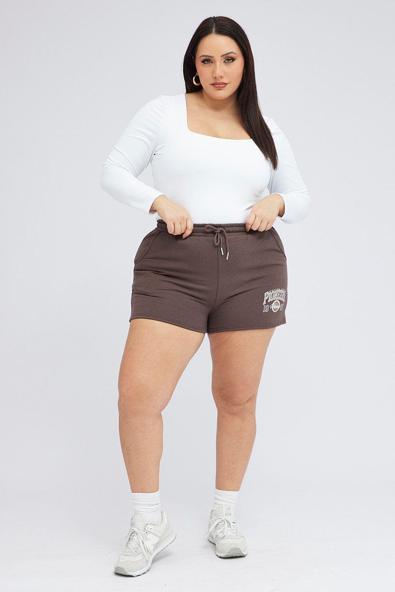 Brown Track Shorts High Rise for YouandAll Fashion