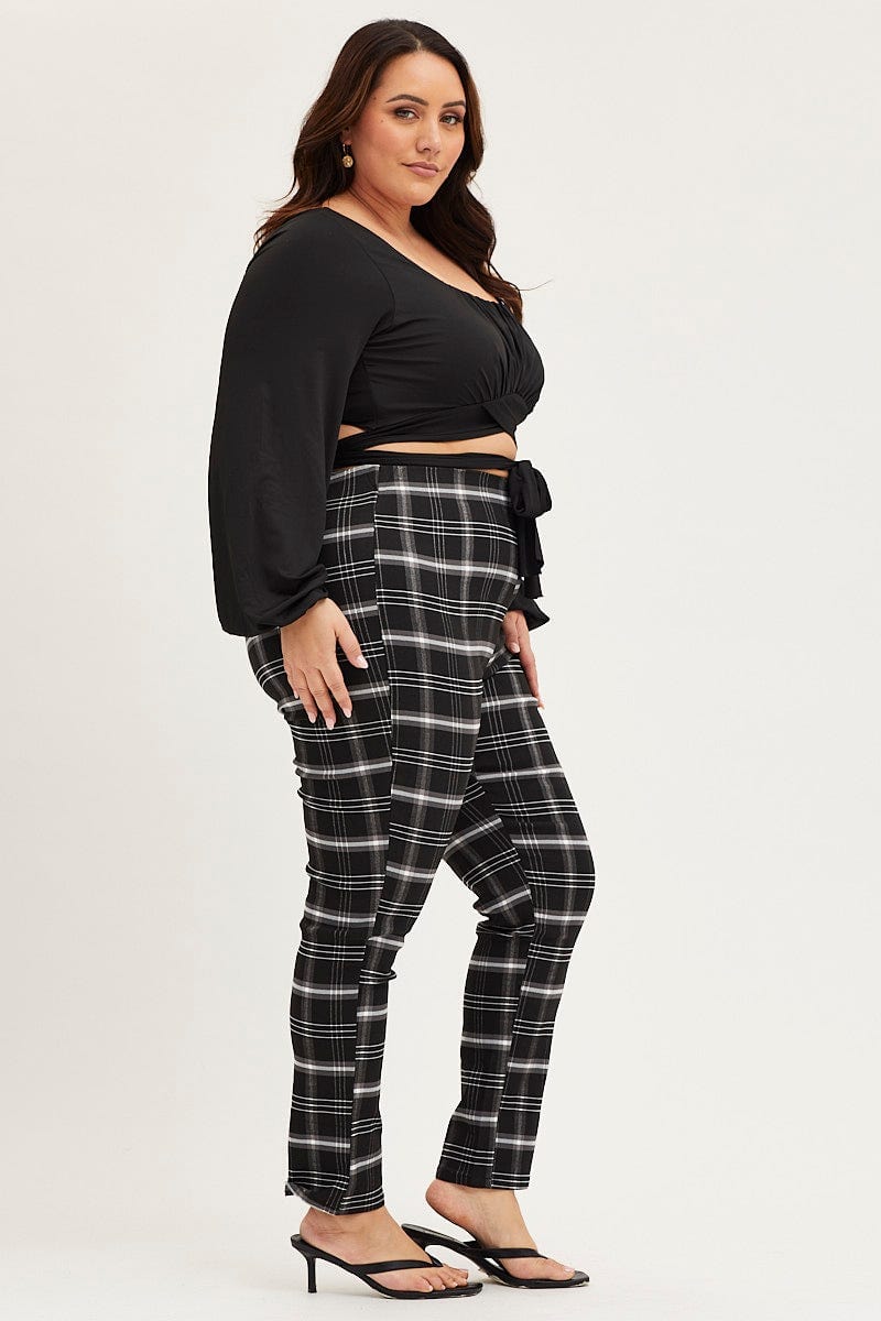 Plus Size Check Elastane Leggings High Rise You All Shop