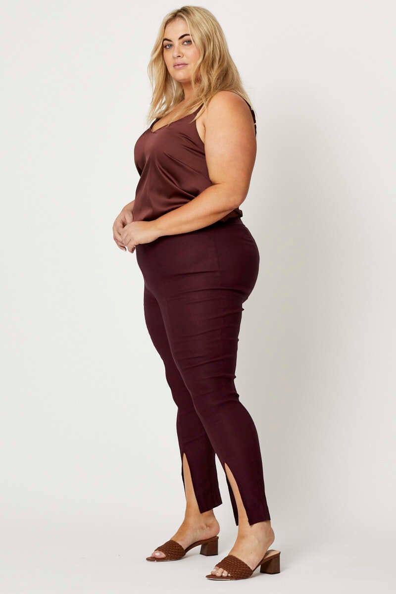 Plus Size Red Slim Leg Pants High Rise Cut Out Hem You All