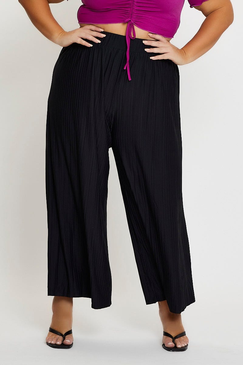 Black Wide Leg Pants High Rise Pleated For Women By You And All