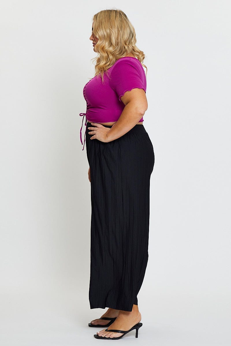 Black Wide Leg Pants High Rise Pleated For Women By You And All