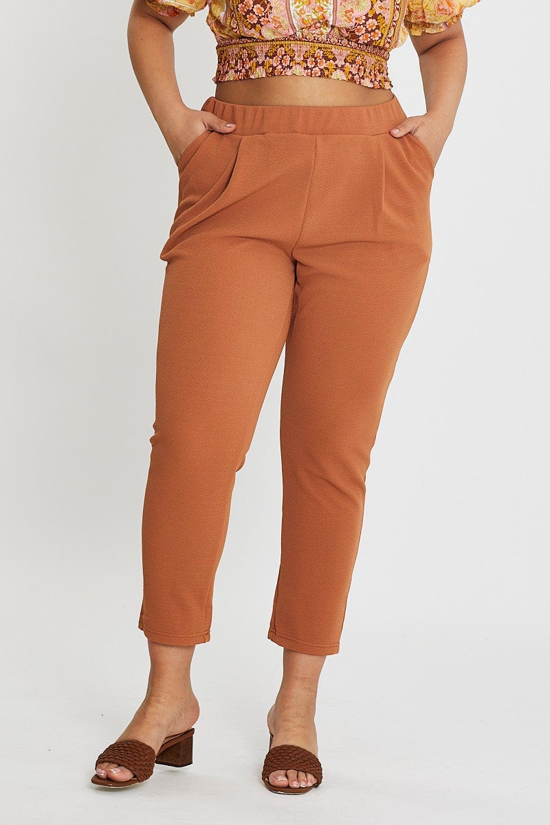 Camel Mid Rise Black Slim Pants For Women By You And All